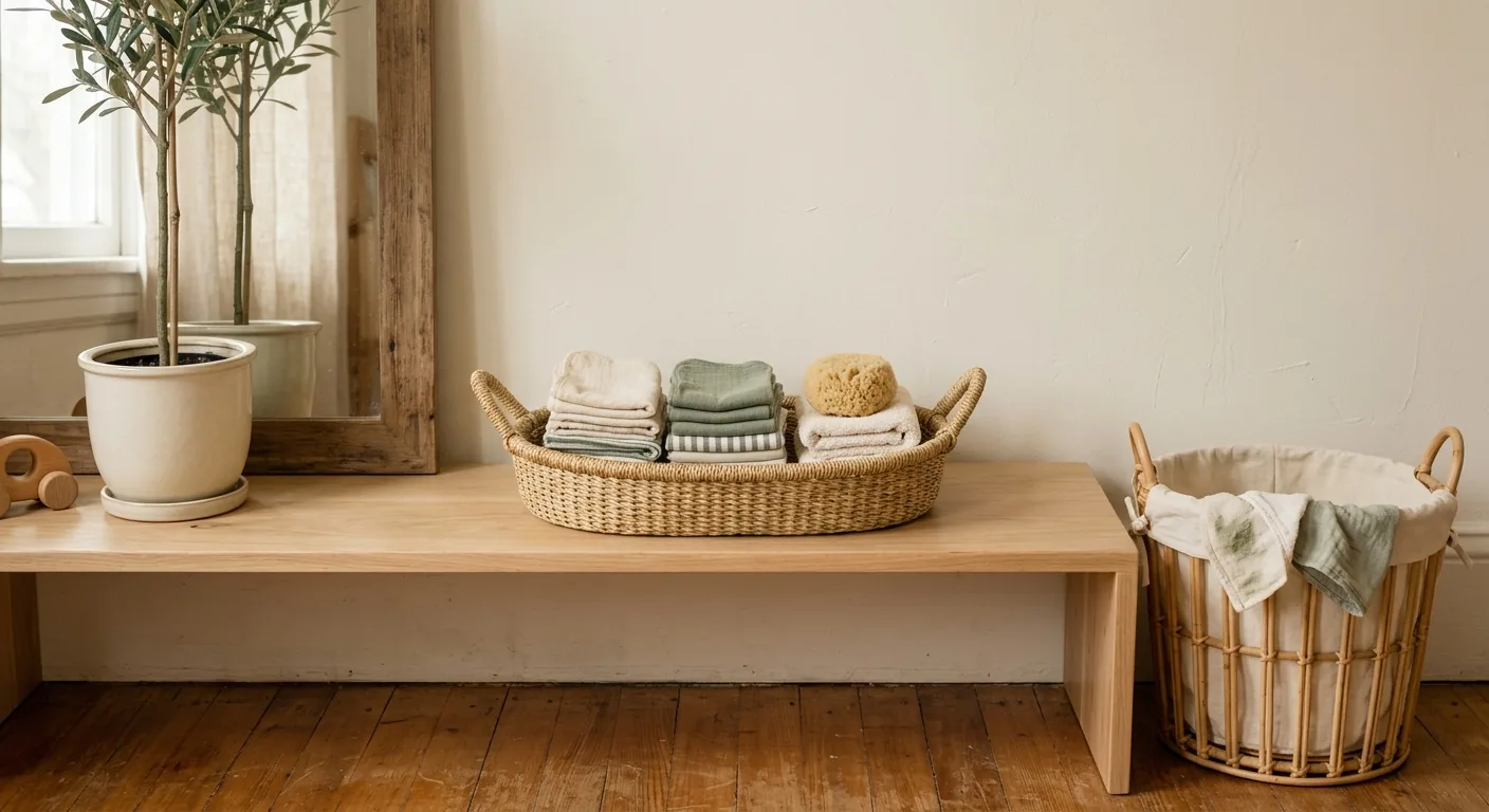 Basket of child-sized cloths and sponges for Montessori practical life