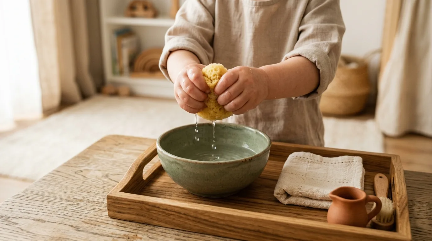 Montessori fine motor sponge squeezing