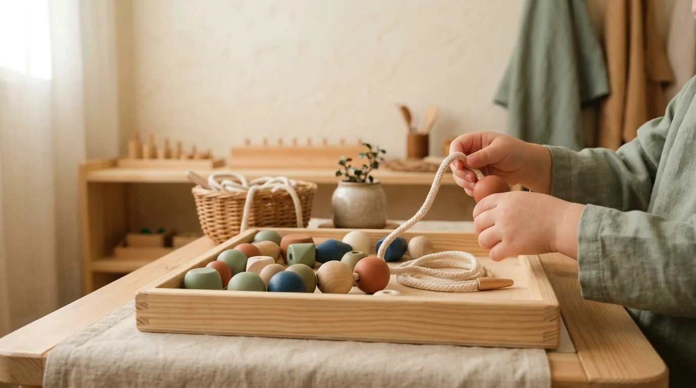 Montessori fine motor threading beads
